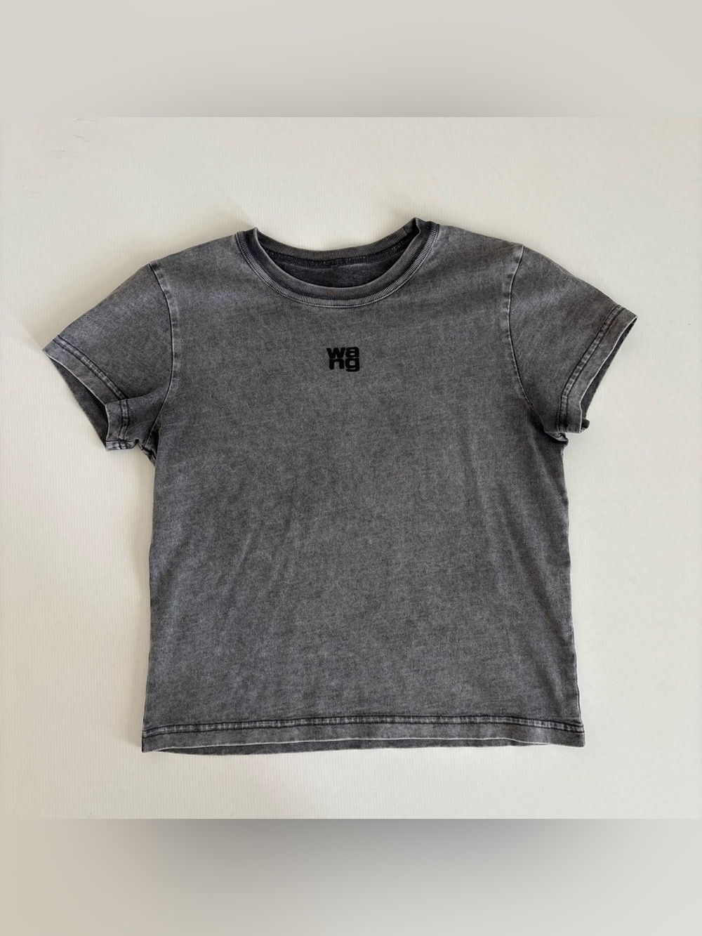 Vera Wang Washed Charcoal Gray Logo Short Sleeve Tee